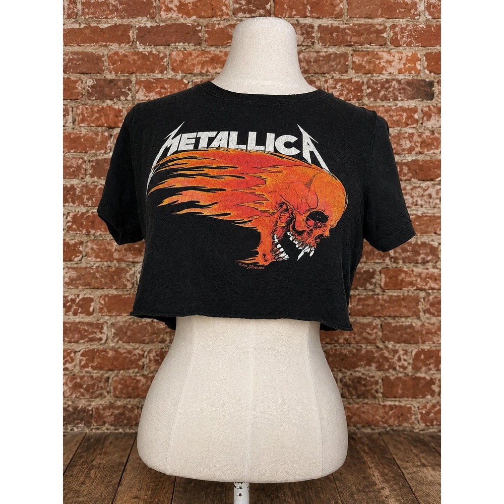 Metallica Skull Graphic Crop Top Black Cotton Retro 90s Grunge Festival Edgy